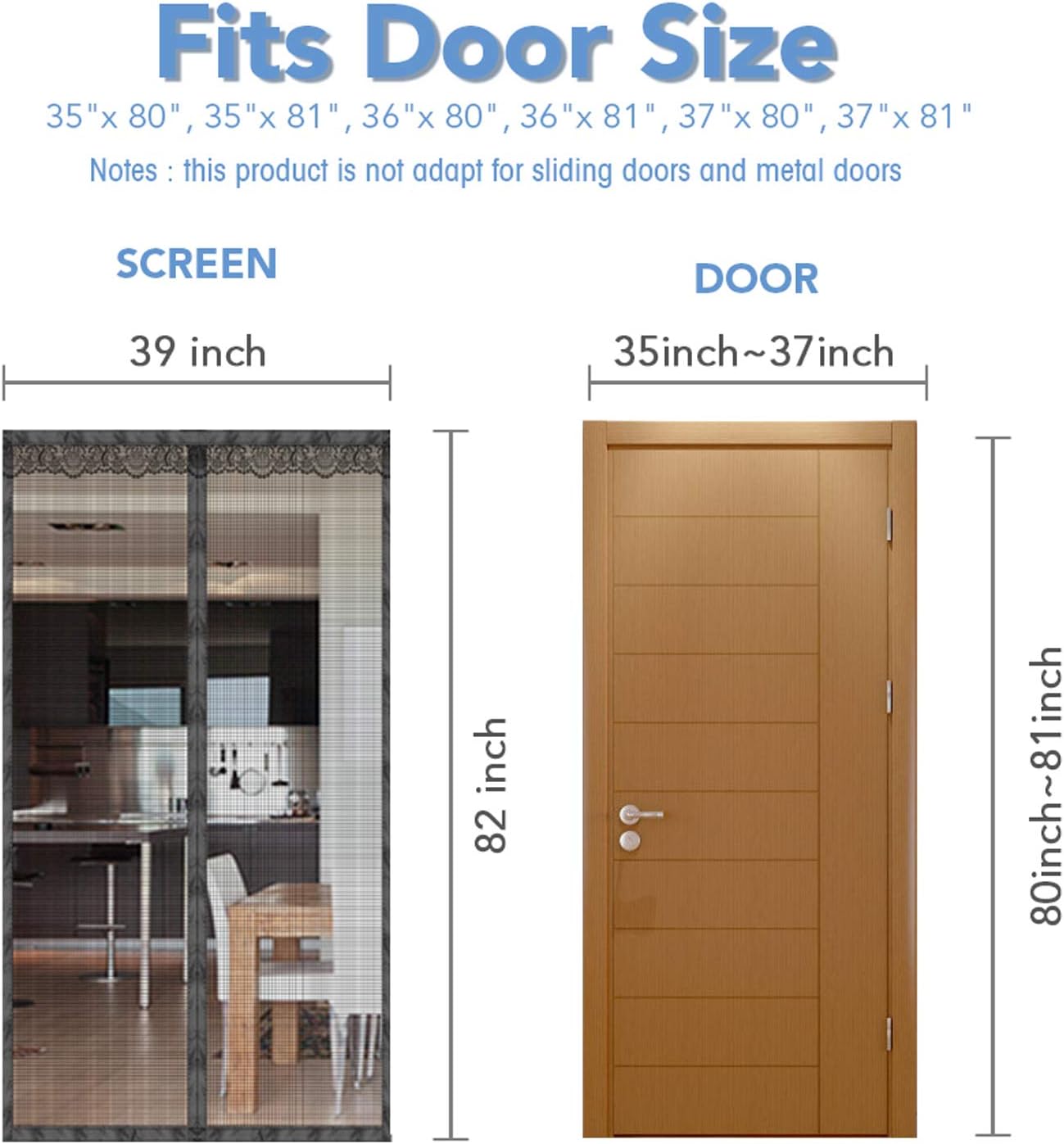 Black 2020upgraded Magnetic Screen Door With 32 Magnets 6 Gravity Sticks Heavy Duty Fiberglass Mesh Curtain And Full Frame Hook Loop 39w X 82h Door Net Screen With Magnet Mosquito Screen Door