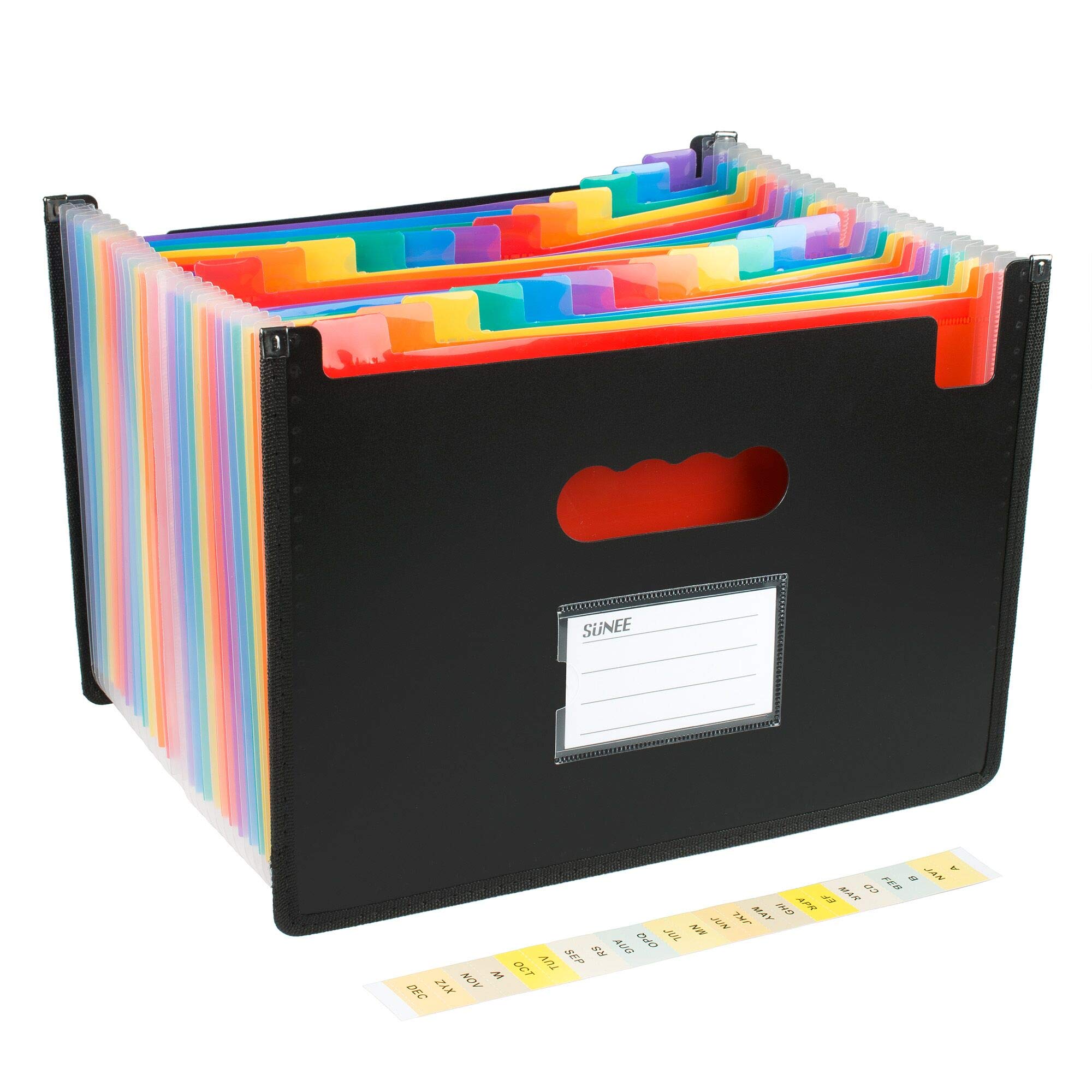 24 Pockets Expanding Files Folder, SUNEE Multi-Color Accordion A4 Document Organizer, High Capacity Plastic Expandable File Wallet Stand with Label Pocket for Business/Office/Study/Home