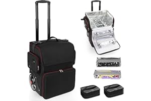 OCHEAL Hairtylist Travel case,Large Makeup Train Cosmetic Makeup Case, Hairdresser Bag with Detachable Pouch,Heat Insulation Anti-scalding Full layer Hairdressing Tool Organizer Trolley with wheels