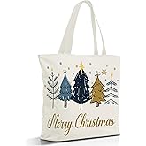 Nuhany Christmas Canvas Tote Bags for Women, Christmas Bags for Gifts, Reusable Merry Christmas Tree Grocery Shopping Bags, Christmas Winter Party Supplies-E01