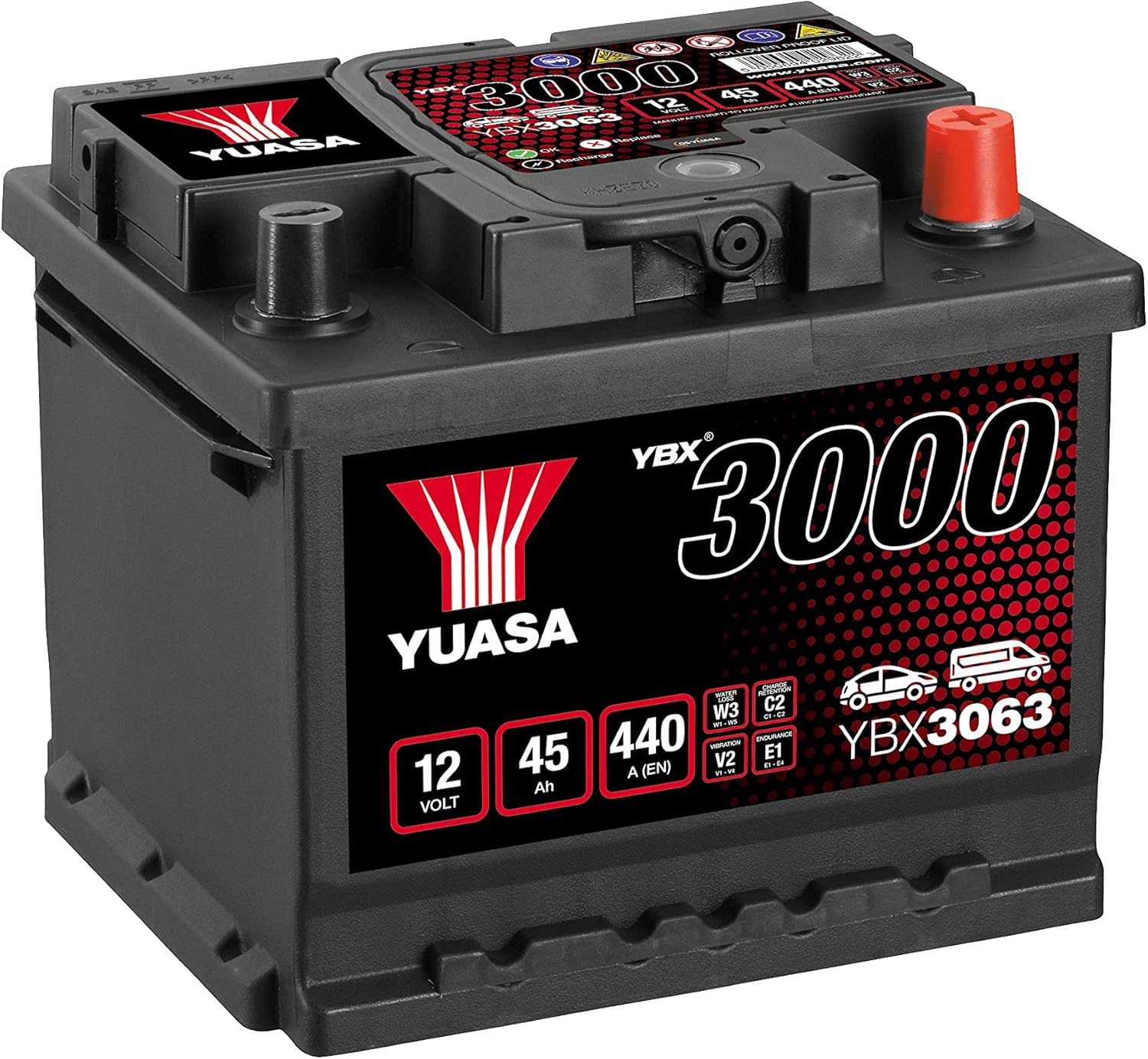 Yuasa YBX3063 12V 45Ah 440CCA Sealed Maintenance Free Car Battery
