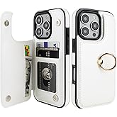ONETOP for iPhone 16 Pro Wallet Case with Card Holder, 360° Rotation Ring Kickstand RFID Blocking PU Leather Double Magnetic Clasp Shockproof Cover for Women and Girls 6.3 Inch (White)