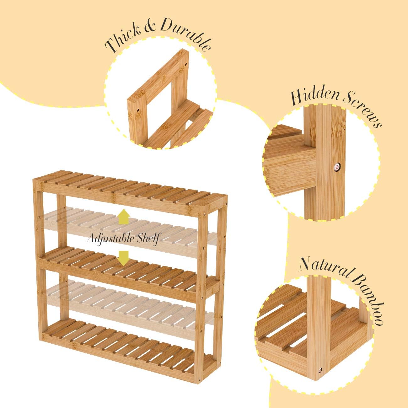 Domax Bamboo Bathroom Shelf 3-Tier Wall Mount Storage Rack Multifunctional Adjustable Layer Free Standing Over Toilet Utility Shelves Living Room Kitchen (Bamboo) - - 