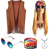SATINIOR Hippie Costume for Men Women 60s 70s Outfits Costume Mens Hippie Vest Fringe Vest Clothes for Carnival Cosplay