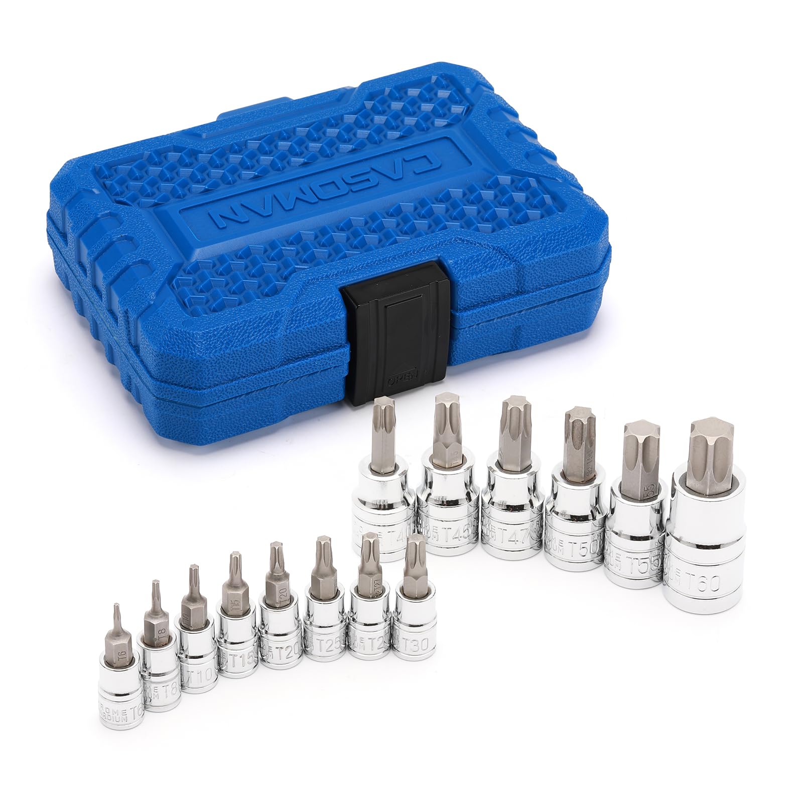CASOMAN 14-Piece 1/4-Inch, 3/8-Inch & 1/2-Inch Drive Torx Bit Socket Set, T6-T60, Torque Bit Set, CR-V & S2