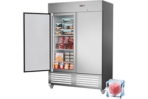 FREEZLABS Commercial Freezer 2 Door Upright Freezers with 8 Adjustable Shelves, 54"W Stainless Steel Reach-in, Temp Control -10℉ ~ 10℉, 49 Cu.ft for Restaurant Kitchen Bar Garage, ETL and DOE Approved