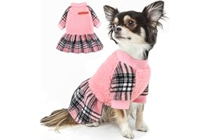 FURRYMONG Classic Pink Dog Sweaters for Small Dogs Girl Warm Fleece Small Dog Sweater Cute Dog Dresses for Yorkie Chihuahua Shih Tzu Cat Pet Outfits Clothes,Pink XS
