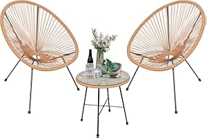 ELEGIBLISS 3-Pieces Patio Bistro Chair Set, Indoor & Outdoor Acapulco Patio Furniture with Glass Table, All-Weather Conversation Bistro Set, Lounge Seating Chair Set, Brown