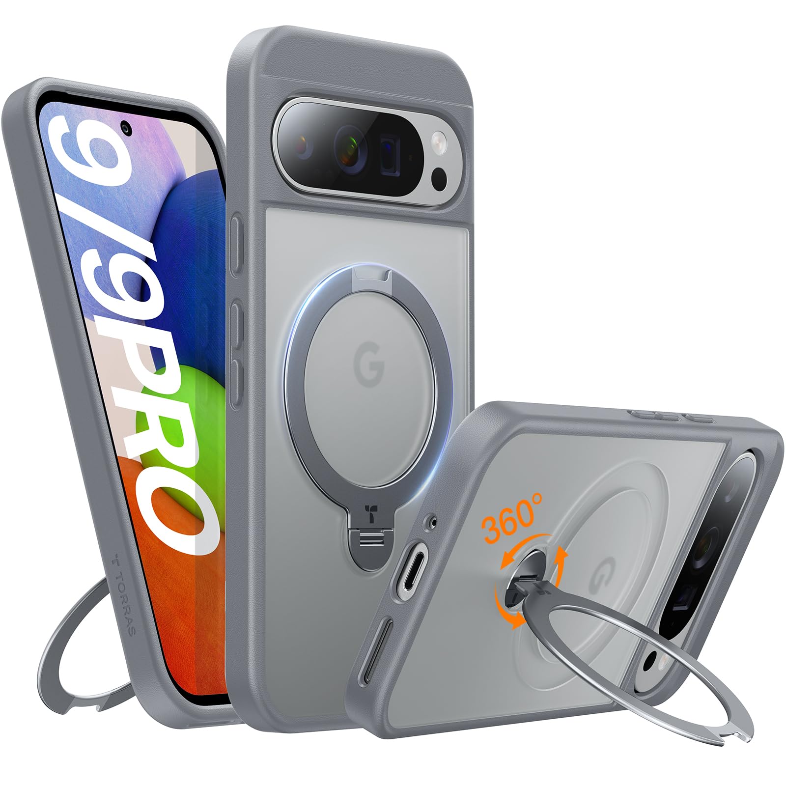 Photo 1 of TORRAS 360°Spin Magnetic Stand for Google Pixel 9 Pro Case/Pixel 9 Case, 12FT Military Protection, Compatible with Magsafe, Shockproof Translucent Slim Pixel 9 Pro Phone Case with Ring Holder, Grey