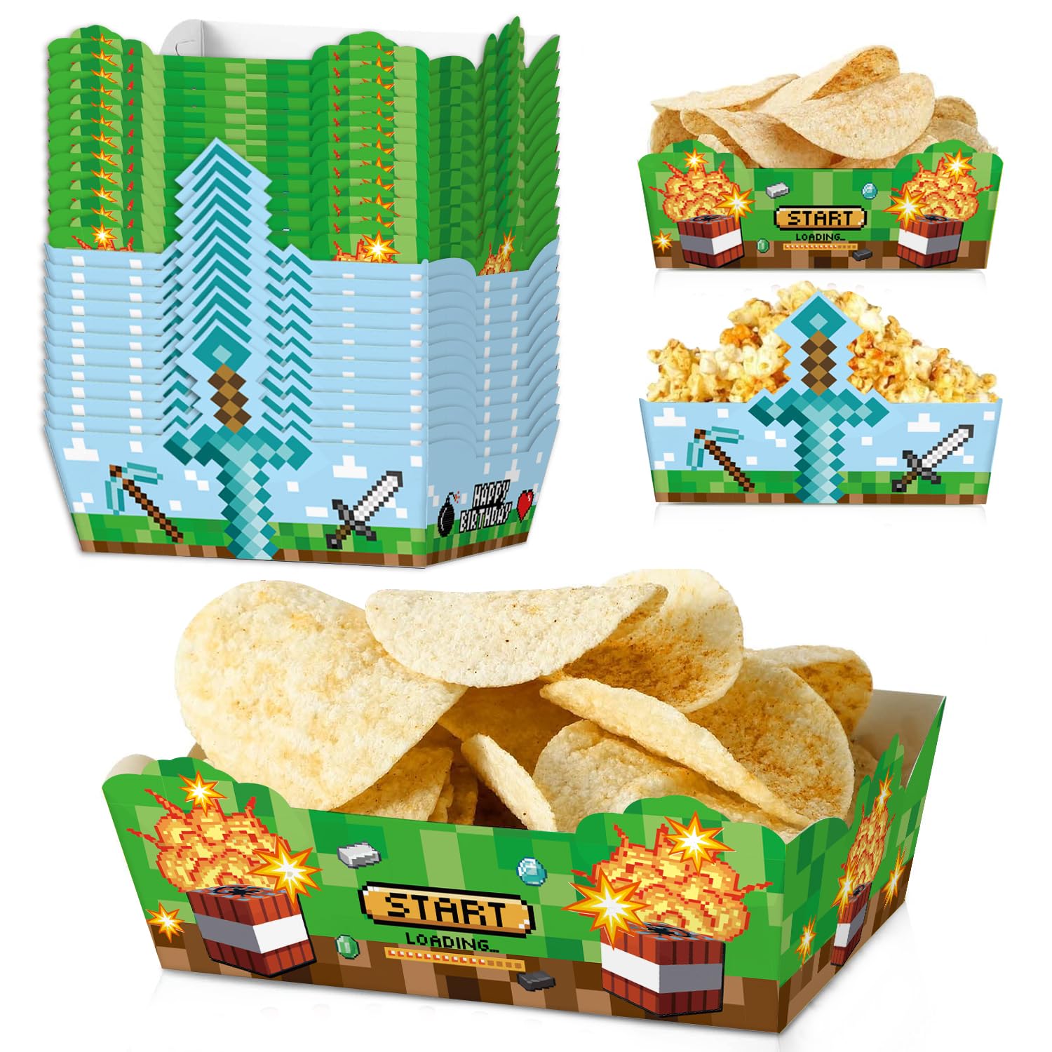 Photo 1 of 24pcs Games Themed Paper Food Trays for Birthday Party Supplies Kids Birthday Party Decorations Favors