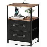 Nightstand with Charging Station, Bed side Table with Removable Fabric Drawer, Night Stand with USB Ports and Outlets, Tier S