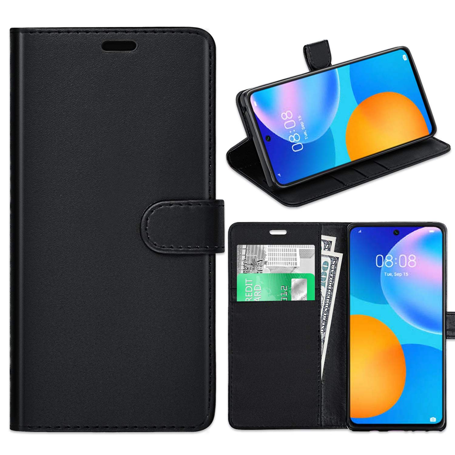 KP TECHNOLOGY For Huawei P Smart 2021 Case, P Smart 2021 Leather Case, P Smart 2021 Book Flip Leather Wallet Cover with Card Slots for Huawei P Smart 2021 (BLACK)