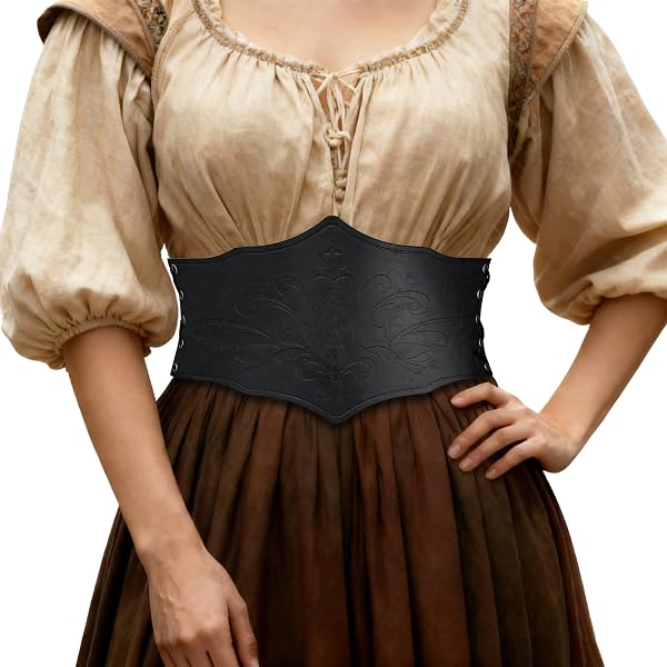 8988 Women\'s Medieval Viking Wide Leather Belt Black Corset Waist Ren Viking Leather Corset Belt: Wide Renaissance Gothic Belt - Etsy main image 3