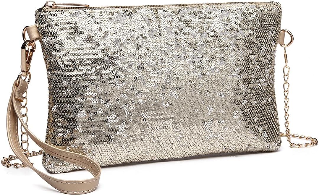 Miss Lulu Mini Crossbody Bag for Women Clutch Chain Shoulder Bag Evening Party Shining Sequins Light Gold - Image 3