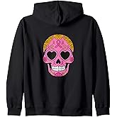 Sugar Skull Breast Cancer Awareness Pink Ribbon Calavera Zip Hoodie