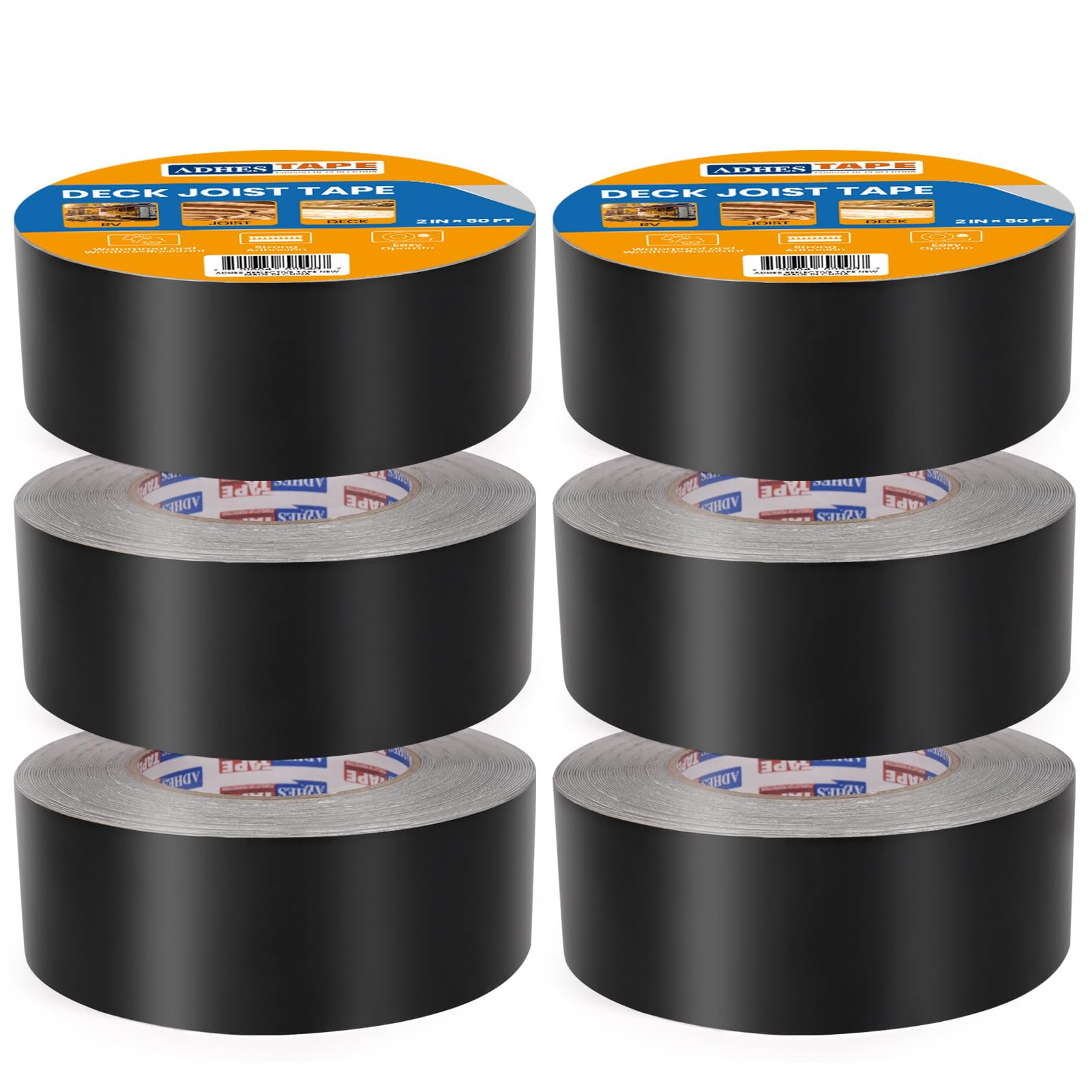 ADHES Deck Joist Tape, Adhesive Butyl Decking Tape 5cm x 15m 6 Rolls Waterproof Joist Tape for Decking, Deck Flashing Tape, Butyl Joist Tape, Ideal for Wood Decks Beams Roof, Outdoor Construction Use