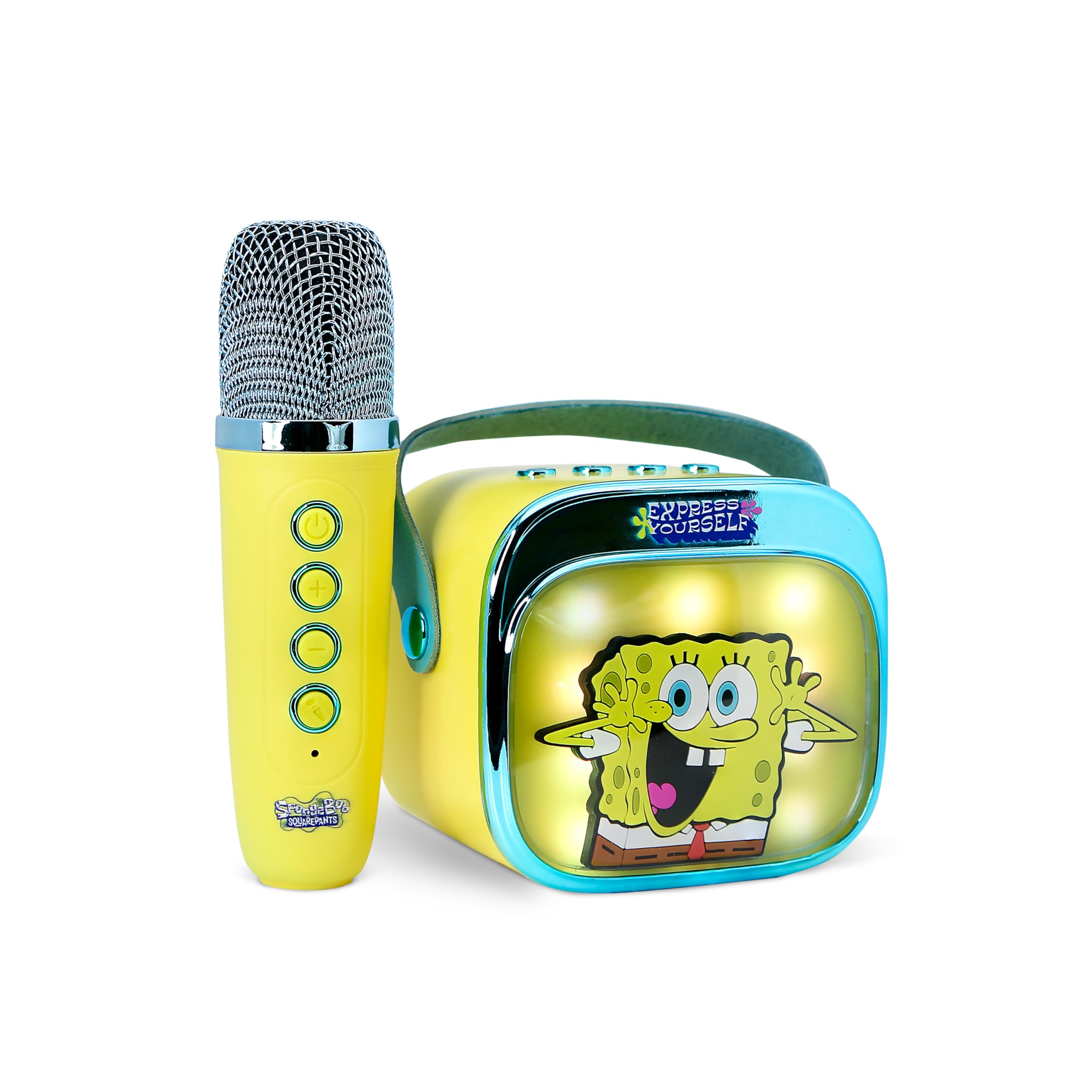 WIRELESS Karaoke Speaker with Microphone and LED Lights SpongeBob Compatible with Any Bluetooth Sound Source