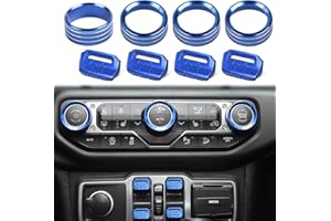 ASWEIR 8 PCS Metal Button Knob Covers, JT Accessory Window Switch Button Covers for Volume, Radio, Air Conditioning, Headlight Switch Knob Covers Compatible with Jeep Wrangler JL JLU 2018-2025 (Blue)