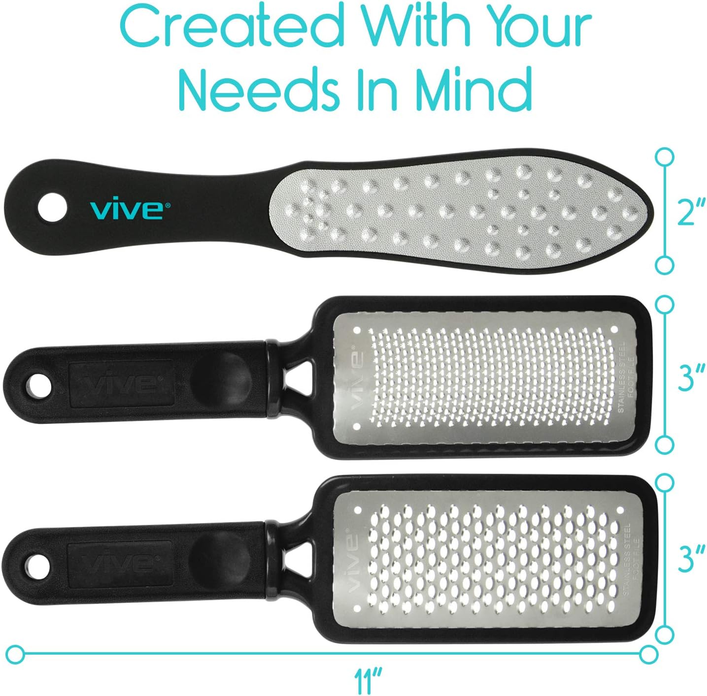 Vive Foot File (3 Pack) - Callus Remover Pedicure Tool Kit for Men, Women Care - Dead Skin Heel Scrub Shaver and Rough Patch Eliminator Remover for Dry and Wet Toe and Feet Peel - Rasp Scrubber Blade: Health & Personal Care