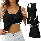V FOR CITY Womens Shelf Bra Tank Tops Racerback Workout Camis Yoga Shirt Cotton Undershirt 2 Pack