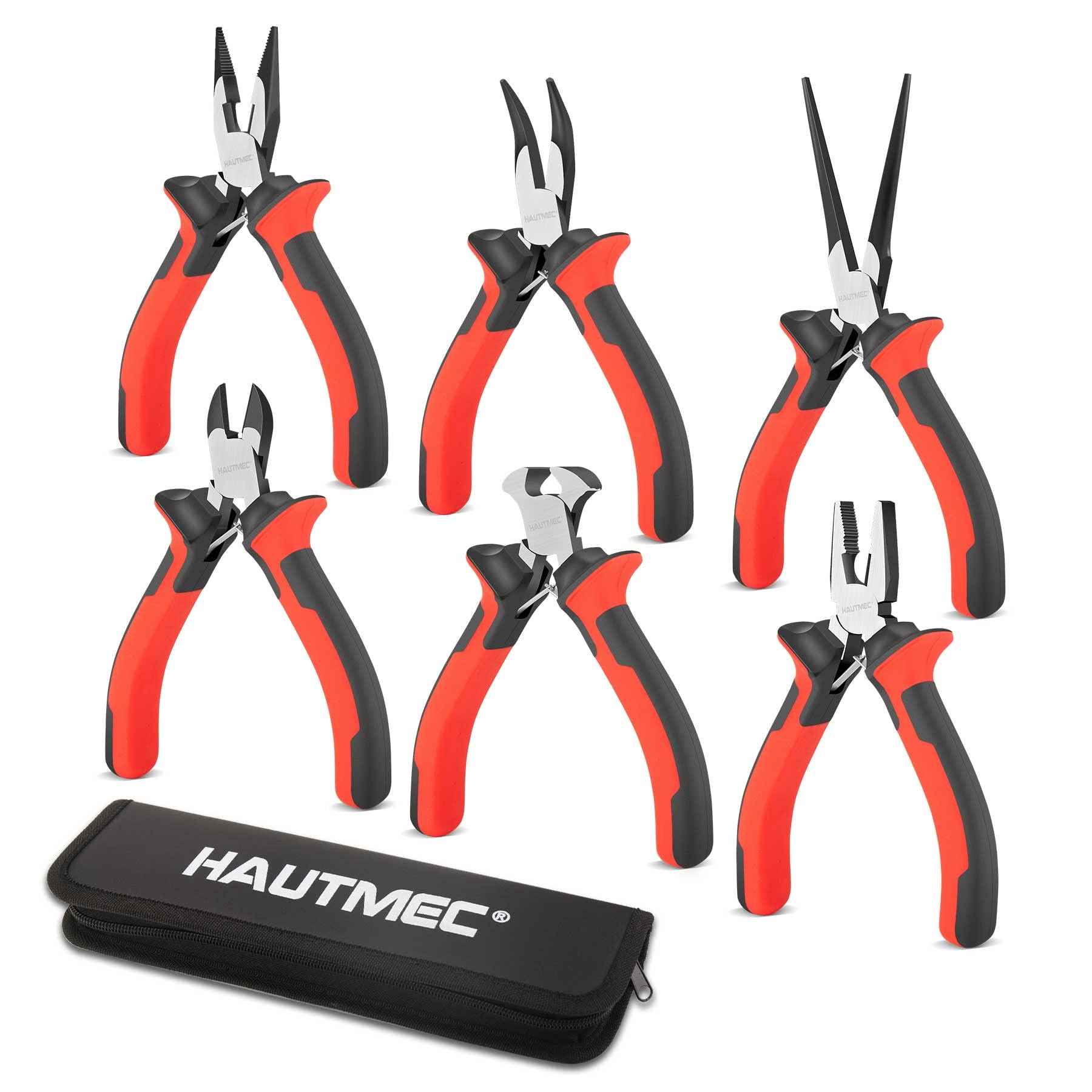 HAUTMEC 6PCS Mini Pliers Set High Leverage Multi Small Pliers Tool Set with Small Needle Nose Pliers Set, Linesman, Long Nose, Bent Nose, Diagonal Cutters, End Cutting Plier for Jewelry and Electronic