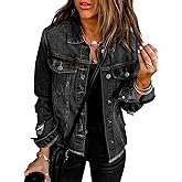 EVALESS Womens Boyfriend Washed Crop Denim Jean Jacket Coat