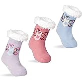 FENELY 3 Pairs Kids Boys Girls Slipper Socks Winter Sherpa Lined Fuzzy Warm Soft Non Skid