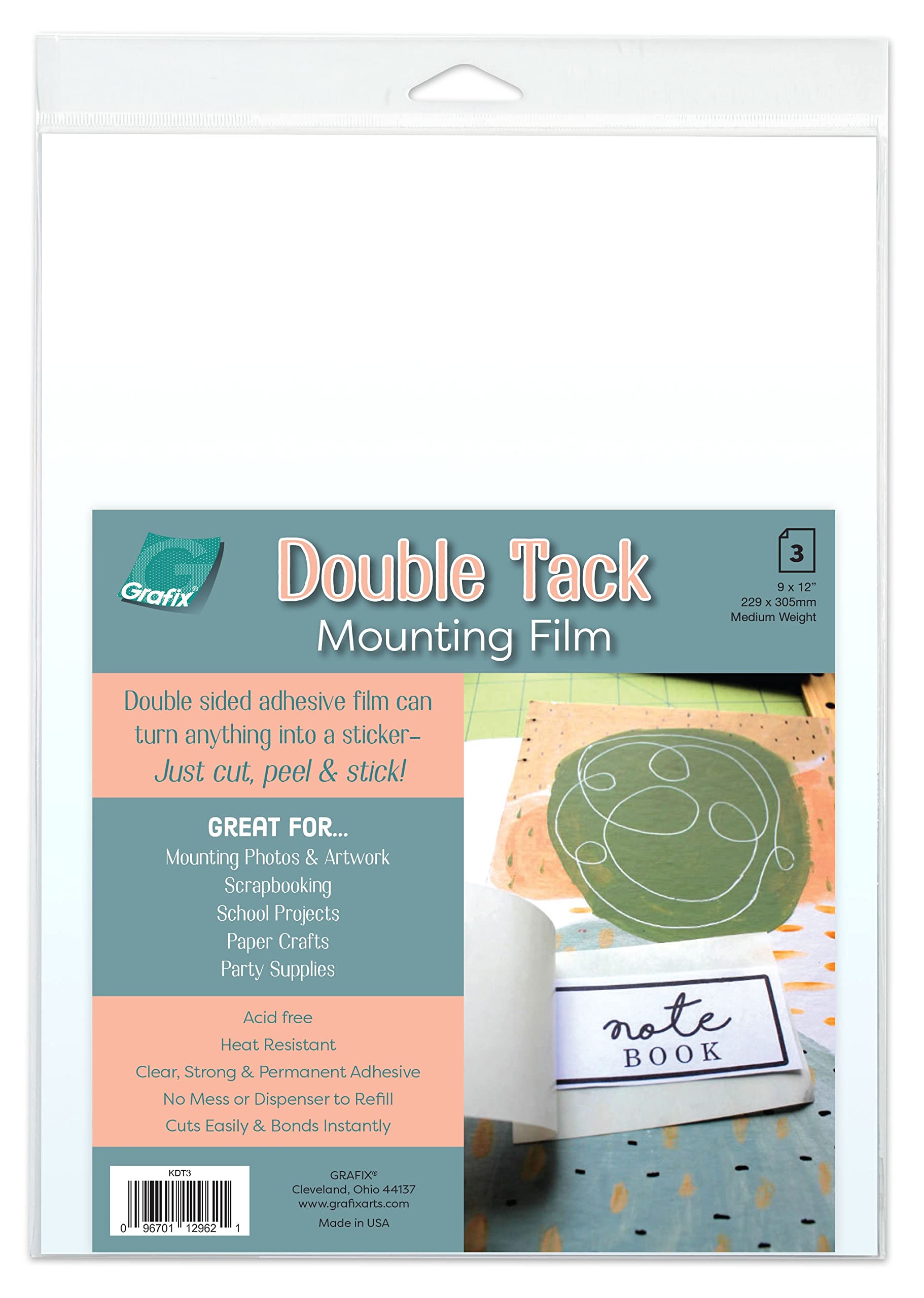 Grafix Adhesive Double Tack Mounting Film-9-inch x 12-inch
