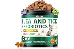 WAGMEE Flea and Tick Prevention for Cats Chews, 500 Crunchy & Creamy Flea Chews, Cat Flea Chewables with Probiotics - Skin & Coat Support - Fleas & Tick Supplement for Cats Kittens - Natural Chicken Flavor