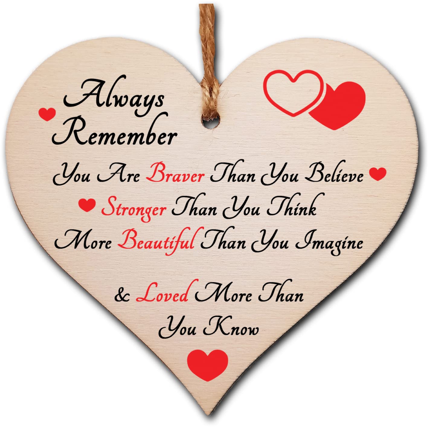 Wooden Hanging Heart with Inspirational Quote – Rustic Decorative Plaque for Wall or Door – Motivational Gift for Women, Friends, Teens