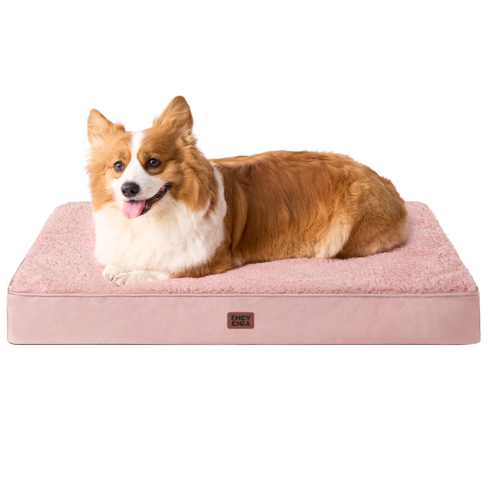 EHEYCIGA Orthopedic Dog Beds Large Mattress with Removable Washable Cover for Crate, Pink, 89x58x9cm — image 1