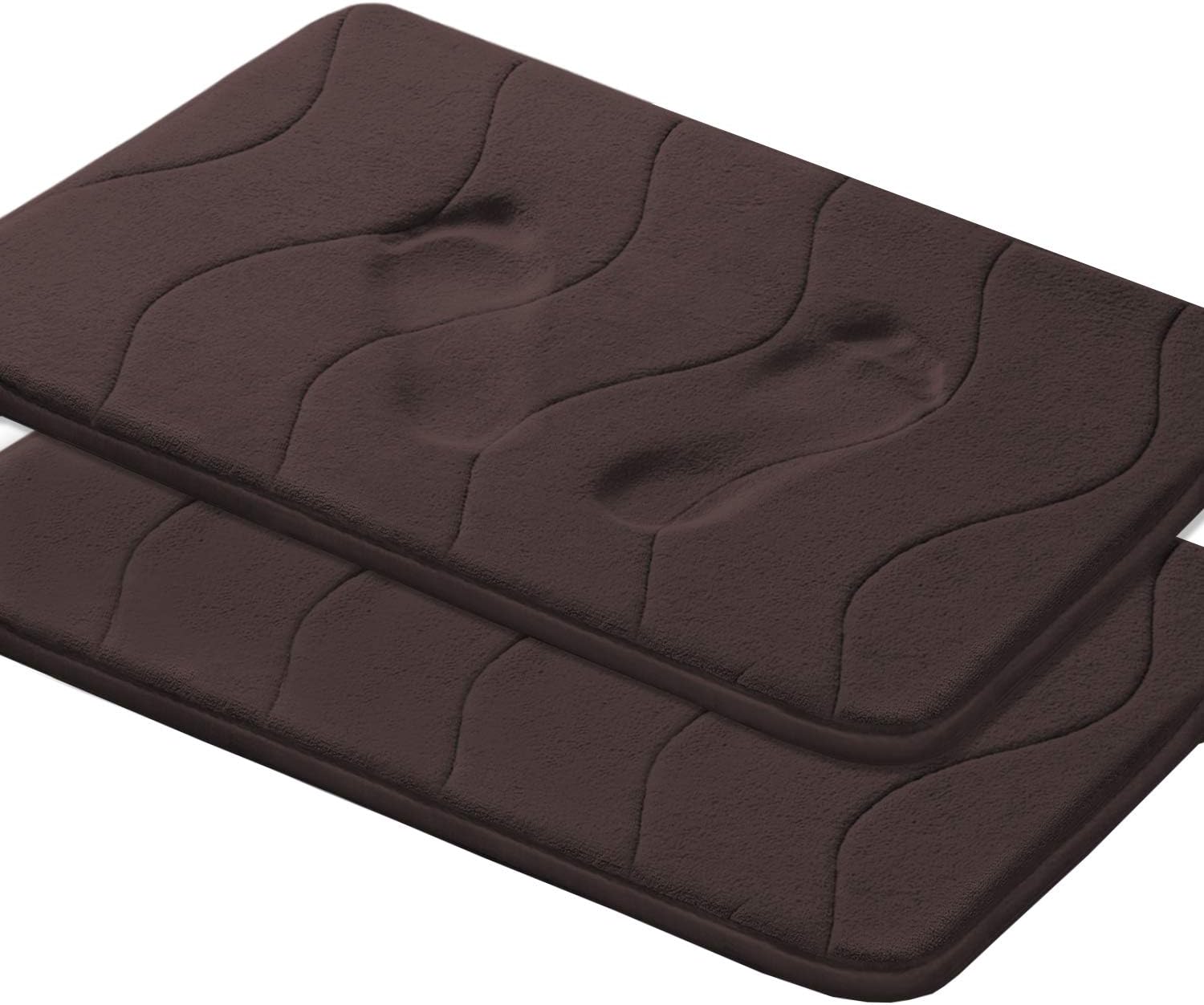 Flamingo P Microfiber Memory Foam Fieldcrest Luxury Bath Rugs Absorbent Soft Comfortable Thick Machine Wash Easier to Dry for Bathroom Floor Rug, 17-Inch by 24-Inch, Brown, Waved Pattern, Two Pieces