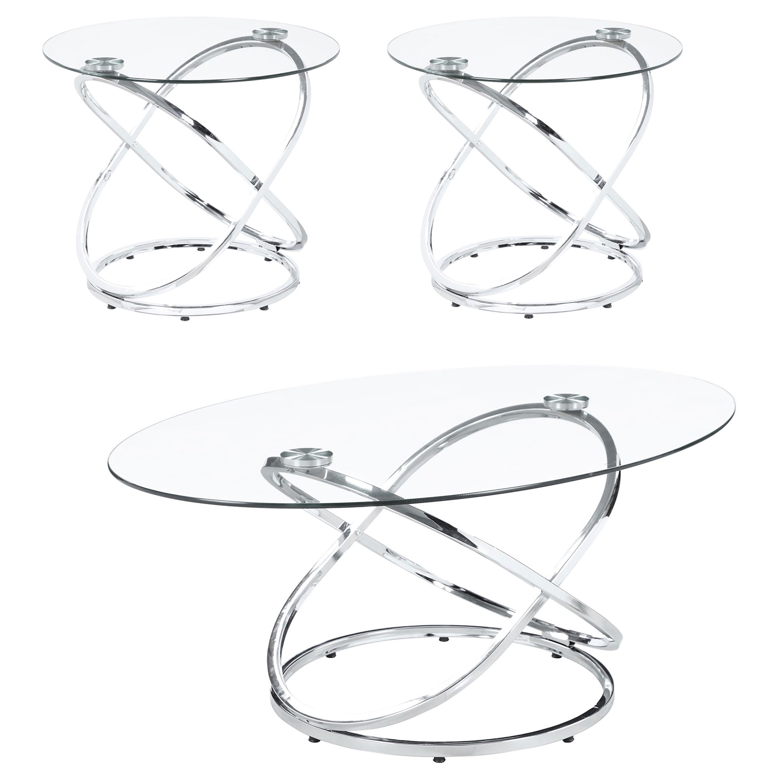 Photo 1 of ********BOX 1/2****** PARTIAL SET****** Coaster Home Furnishings - Warren - 3-Piece Coffee Table Set with Clear Glass Oval Tops, Metal Frame with Intertwined Ring Design - Living Room - Chrome - 722373