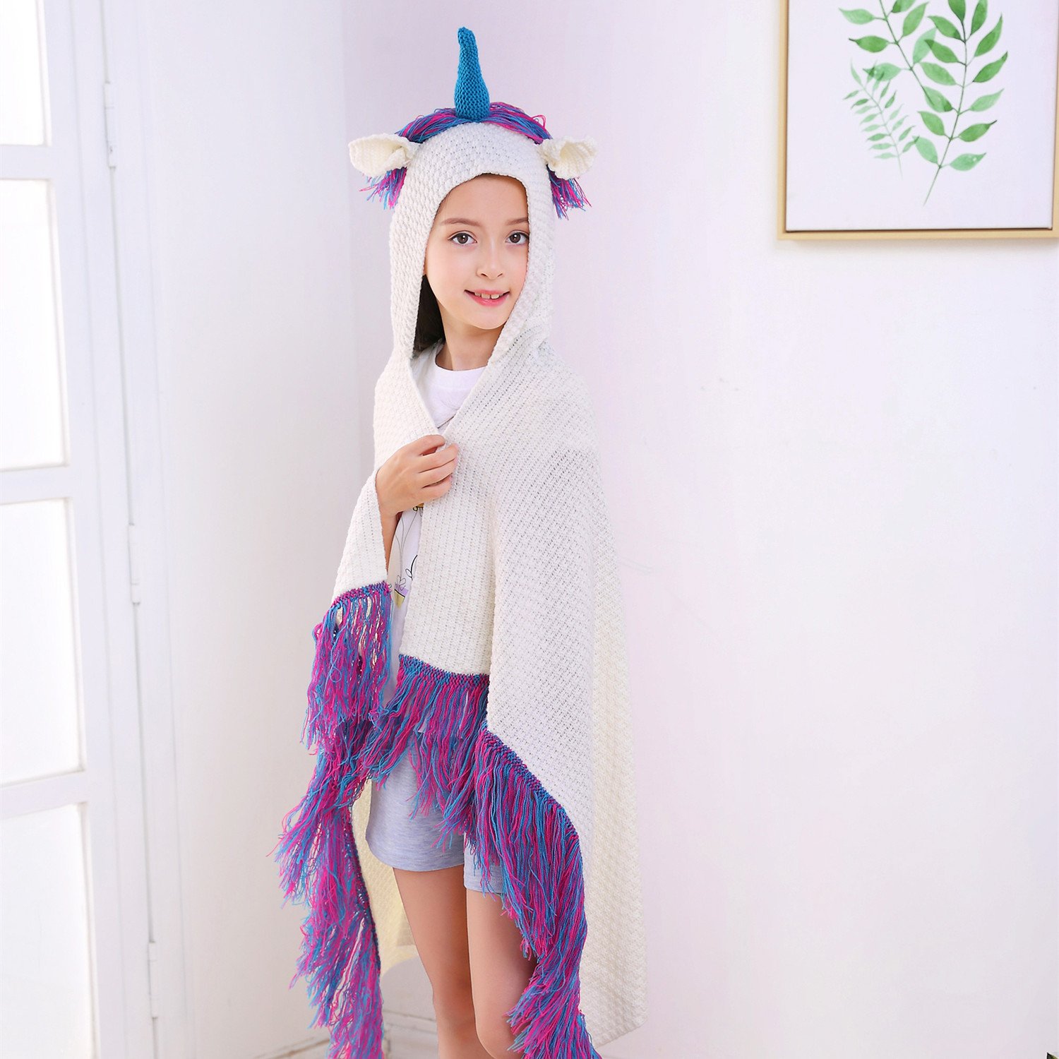 DDMY Unicorn Blanket Handmade Crochet Knitting Blankets For Kids Teens Adult, Soft Seasons Sleeping Blanket, Magic Hooded Cloak, Toddlers Knitted Hoodie