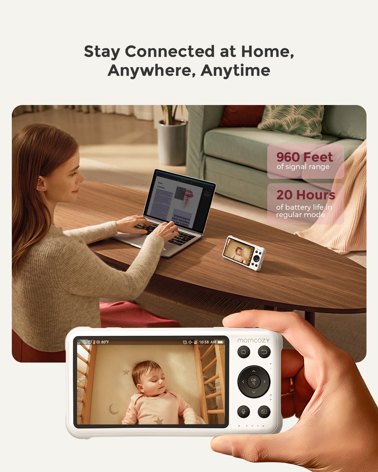 Momcozy Smart WiFi Baby Monitor with Camera and Audio, 5