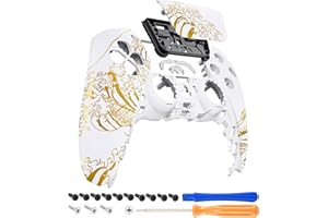 eXtremeRate Touchpad Front Top Shell Compatible with ps5 Controller BDM-010 020 030 040 050, The Great Golden Wave Off Kanagawa - White Replacement Shell Touch Pad Cover Compatible with ps5 Controller