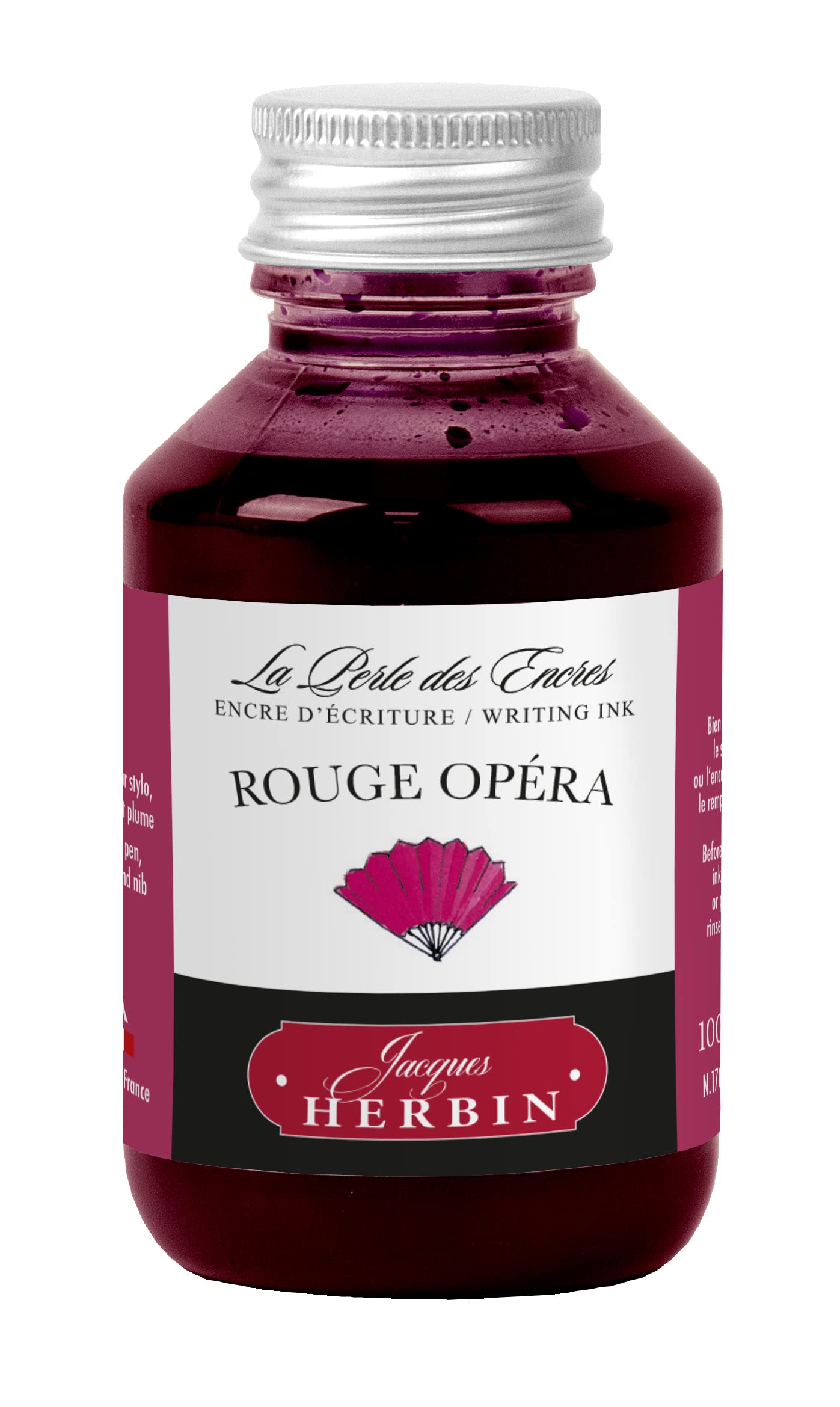 Jacques Herbin 17068T - Writing ink bottle - size 100ml - Fountain pens - Roller pens - Rouge Opéra colour - Drawing - Writing - Painting - Calligraphy