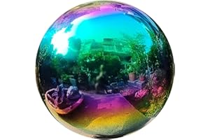 Gazing Balls for Garden, 12 inch Rainbow Stainless Steel Polished Reflective Gazing Balls, Smooth Hollow Colorful Shiny Decor