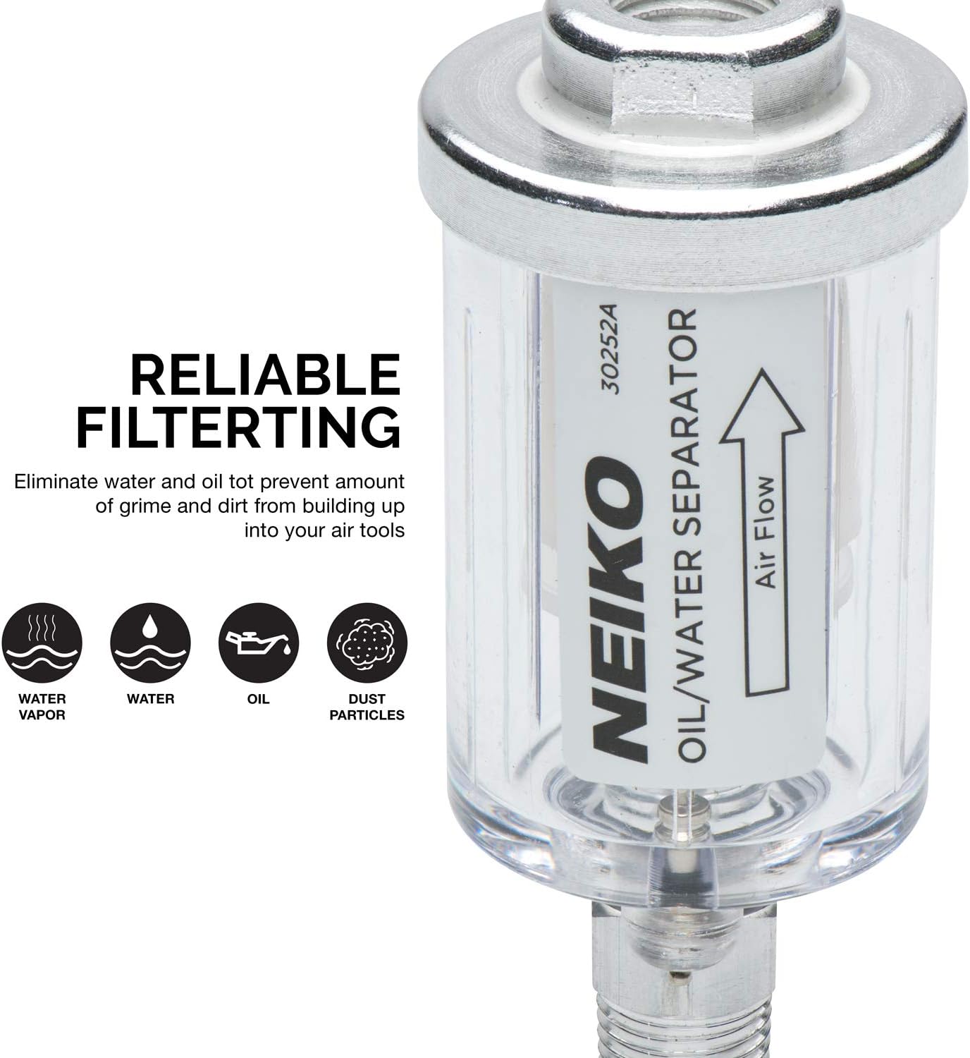 Neiko 30252A Water and Oil Separator for Air Line, 1/4" NPT Inlet and Outlet, 90 psi - Air Compressor Regulators - 