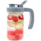 Mason Jar Pitcher 32 OZ Glass Pitcher With Pour Spout Lids Airtight Leak Proof 1 Quart Wide Mouth Water Pitcher With Handle And Flip Cap For Iced Tea, Milk, Sun Tea, Lemonade,Juice, Iced Coffee
