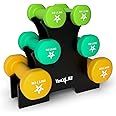 Yes4All Neoprene Coated Dumbbell Hand Weight Sets - Multiple Weight Options with Rack, Anti-roll, Anti-Slip, Hexagon Shape
