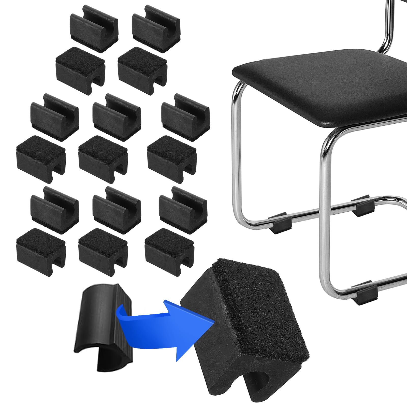 PATIKIL Rectangle U Shaped Chair Leg Tips Caps with Felt Pads, 16 Pack Slide Smoothly Furniture Feet Floor No Scratches No Noise Protectors Protect Hardwood Floors Fit Dia 10 mm Leg, Black