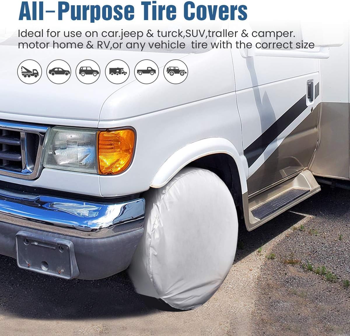 Tire Covers for RV Wheel ELUTO Set of 4 Motorhome Wheel Covers Waterproof Oxford Cotton Tire Protectors Tire Covers Fits 27" to 29" Tire Diameters: Automotive