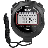 PULIVIA Stopwatch Timer, Digital Stop-Watch for Sports, Black | Multi-function Stopwatch with Single Split/Lap Timing, Button Beep Alarm Clock, Ideal for Coaches Kids PE-teacher
