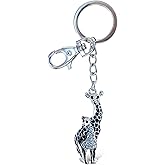 Aqua79 Giraffe Keychain - Silver 3D Sparkling Charm Rhinestones Fashionable Stylish Metal Alloy Durable Key Ring Bling Crystal Jewelry Accessory With Clasp For Key Chain, Bag, Purse, Backpack, Handbag