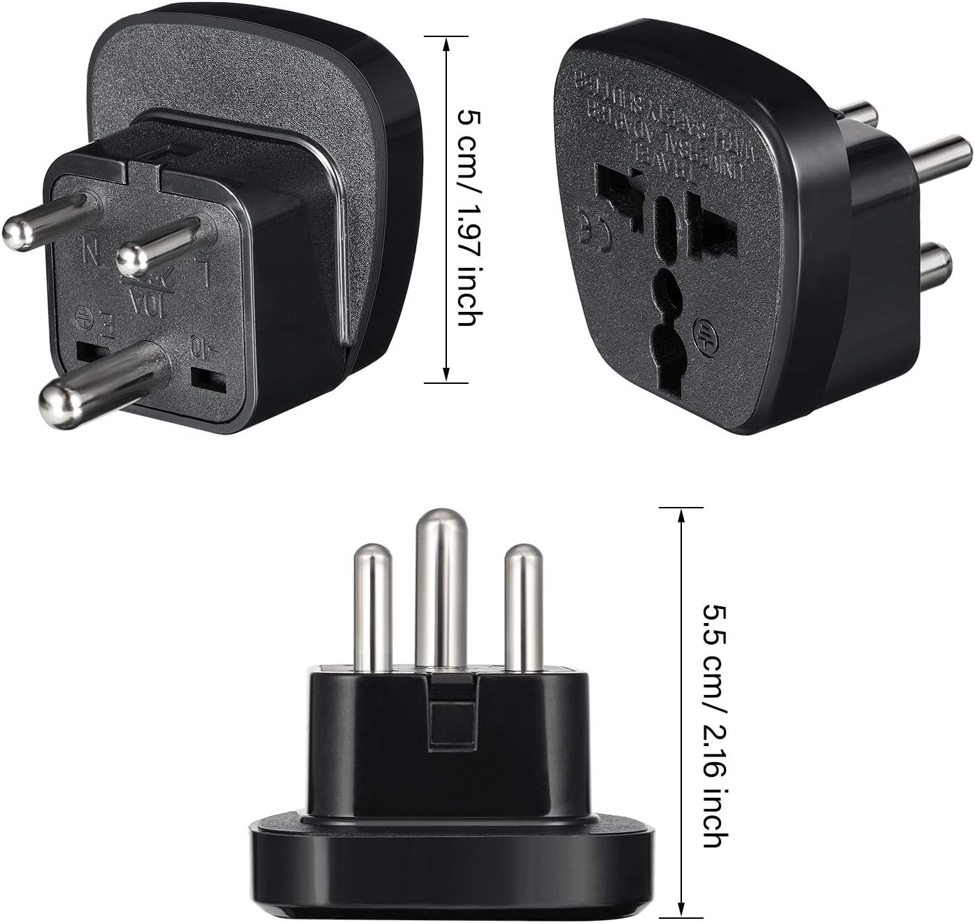 4 Pieces UK to India Travel Adapter Black 3 Pin Prong Travel Plugs