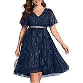 Pinup Fashion Women Plus Size Cocktail Dress - Formal Wedding Guest High Low Pleated Wrap V Neck Dresses 2025