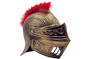 LOOYAR Medieval Knight Soldier Warrior Costume Helmet Hat Sallet with Red Plume and Folding Face Mask for Battle Play Halloween Cosplay LARP