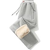 FoxQ Mens Fleece Lined Sweatpants with Zipper Pockets Winter Sherpa Lined Pants Straight Leg Open Bottom