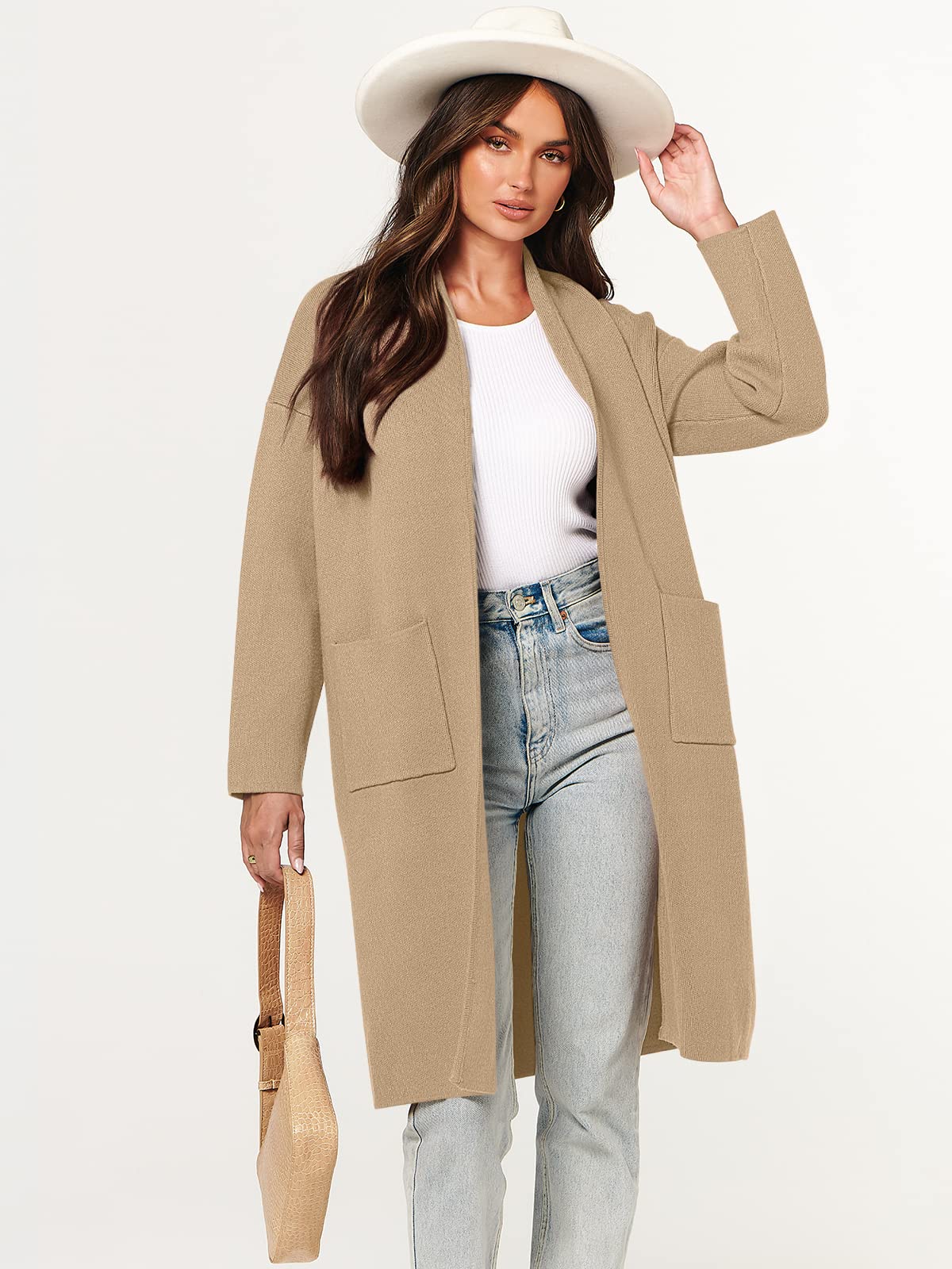 ANRABESS Women's Cardigan Long Sweater Oversized Open Front Knit Duster Coat 2025 Trendy Lady Fall Coatigan Outerwear